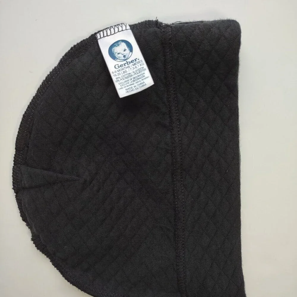 Vintage Gerber Embroidered Skull Baby Beanie Quilted Cotton Black Sz 6-9 Months